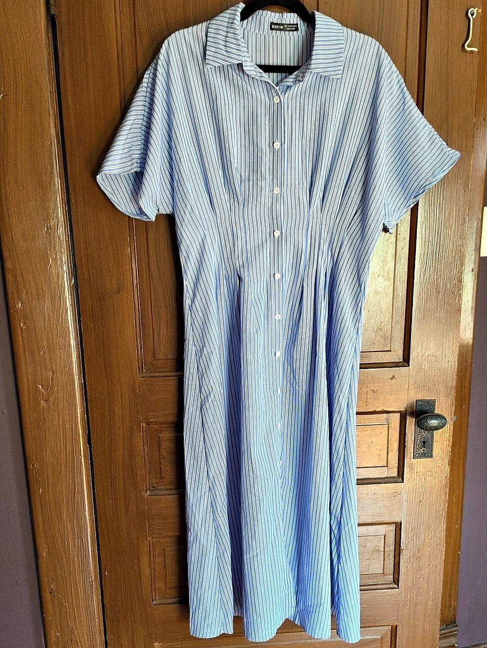 SHEIN Blue White Striped Button Front Shirt Midi Dress Size Large
